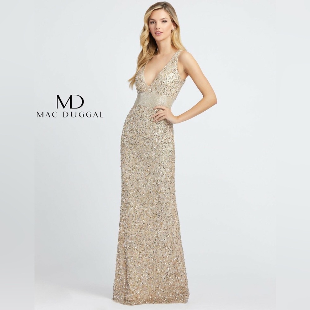 Mac Duggal Champagne Sequin Evening Dress NWT